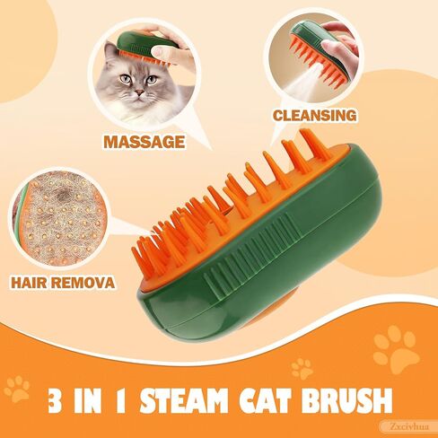 Cat Steam Brush,3 in 1 Silicone Massage Grooming Brush，Removing Tangled And Loose Hair, Pet Hair Cleaning Brush Comb(Mango Green) in Saudi Arabia