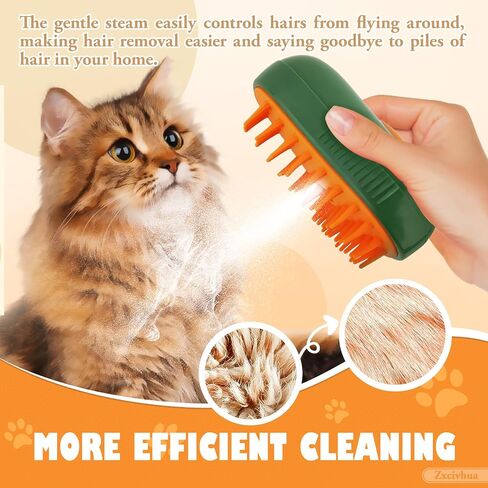 Cat Steam Brush,3 in 1 Silicone Massage Grooming Brush，Removing Tangled And Loose Hair, Pet Hair Cleaning Brush Comb(Mango Green) in Saudi Arabia