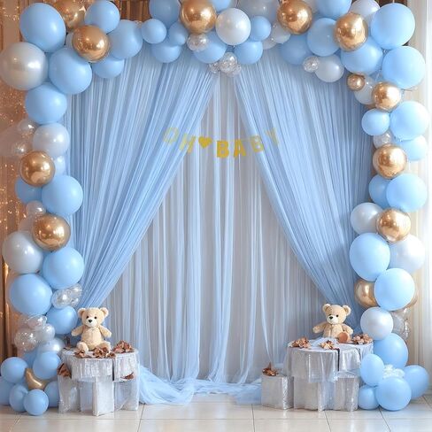 White Tulle Backdrop Curtain for Parties Wedding 10ft x 8ft Sheer Backdrop Curtains for Bridal Shower Birthday Party Baby Shower Ceiling Drapes Christmas Photo Decorations 2 Panels 5ft x 8ft in Kuwait
