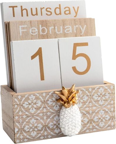 Pineapple Wooden Calendar Block, Date Blocks for Birthdays, Weddings, Anniversaries, Wall Decals (Brown) in Saudi Arabia