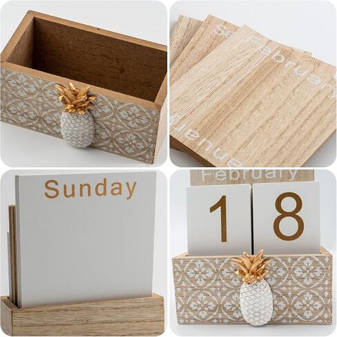 Pineapple Wooden Calendar Block, Date Blocks for Birthdays, Weddings, Anniversaries, Wall Decals (Brown) in Saudi Arabia