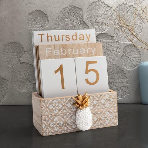 Pineapple Wooden Calendar Block, Date Blocks for Birthdays, Weddings, Anniversaries, Wall Decals (Brown) in Saudi Arabia