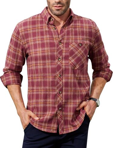 Plaid Mens Flannel Shirts Long Sleeve Dress Shirts for Men Casual Button Down Big and Tall Button Up Shirt in Saudi Arabia