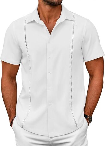 COOFANDY Mens Cuban Guayabera Shirts Short Sleeve Button Down Shirt Comfortable Summer Beach Shirts in Saudi Arabia