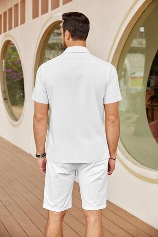 COOFANDY Mens Cuban Guayabera Shirts Short Sleeve Button Down Shirt Comfortable Summer Beach Shirts in Saudi Arabia