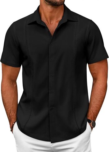 COOFANDY Mens Cuban Guayabera Shirts Short Sleeve Button Down Shirt Comfortable Summer Beach Shirts in Saudi Arabia