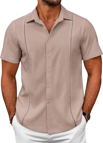 COOFANDY Mens Cuban Guayabera Shirts Short Sleeve Button Down Shirt Comfortable Summer Beach Shirts in Saudi Arabia