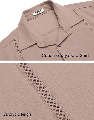COOFANDY Mens Cuban Guayabera Shirts Short Sleeve Button Down Shirt Comfortable Summer Beach Shirts in Saudi Arabia