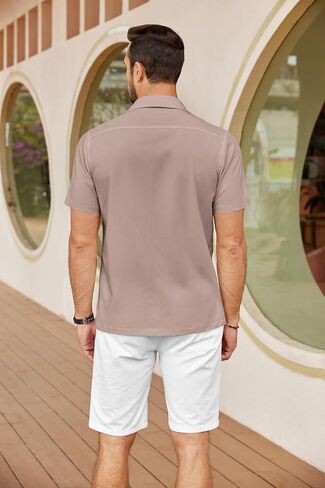 COOFANDY Mens Cuban Guayabera Shirts Short Sleeve Button Down Shirt Comfortable Summer Beach Shirts in Saudi Arabia