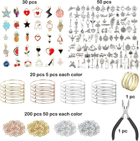 Bangle Bracelets Making Kit 317 Pcs Charm Bracelet Making Kit with Expandable Bangles, Colorful Charms, Jump Rings and Pliers for for DIY Jewelry Crafting in Saudi Arabia