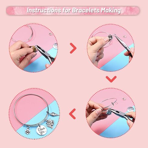 Bangle Bracelets Making Kit 317 Pcs Charm Bracelet Making Kit with Expandable Bangles, Colorful Charms, Jump Rings and Pliers for for DIY Jewelry Crafting in Saudi Arabia