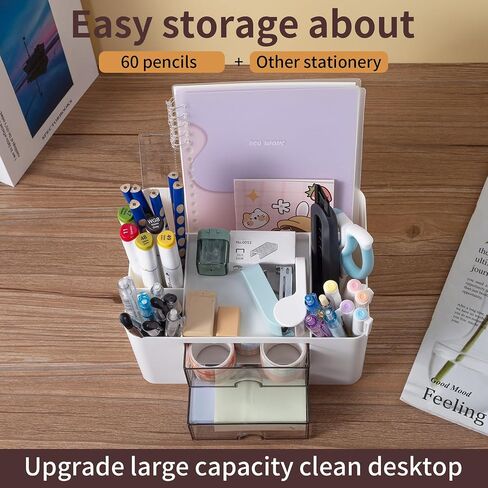 Meikuler White Desk Organizer with Drawer, Desk Organizers and Accessories with Pencil Holder and Storage Box Caddy for Office, Home, Art Supplies (Style 01) in Saudi Arabia