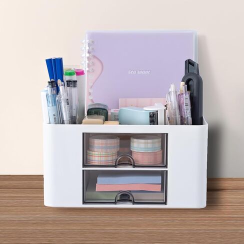 Meikuler White Desk Organizer with Drawer, Desk Organizers and Accessories with Pencil Holder and Storage Box Caddy for Office, Home, Art Supplies (Style 01) in Saudi Arabia