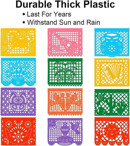 6 Packs Mexican Banners 132 Ft(22ft x 6) Papel Picado Banner, Large Plastic Mexican Fiesta Banners Cinco de Mayo Party Fiesta Decorations Mexican Themed Birthday Party Supplies 12 Patterns with String in Saudi Arabia