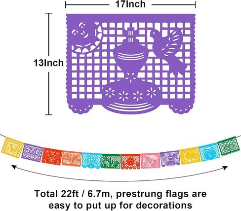 6 Packs Mexican Banners 132 Ft(22ft x 6) Papel Picado Banner, Large Plastic Mexican Fiesta Banners Cinco de Mayo Party Fiesta Decorations Mexican Themed Birthday Party Supplies 12 Patterns with String in Saudi Arabia