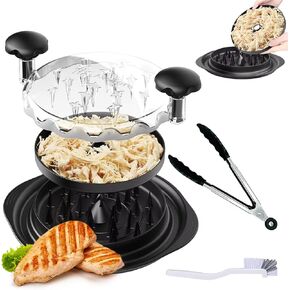 Large Chicken Shredder Tool Twist 10'' Visible Breast Meat Shredder Machine with Cleaning Brush & Tong Anti-Slip Ergonomic Handle, Removable Tray, Dishwasher Safe, BPA Free