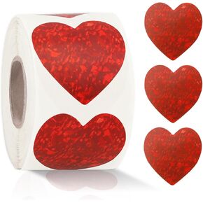 Heart Stickers, Heart Stickers for Kids, 500Pcs 1.5" Red Heart Stickers Roll, Heart Stickers for Envelopes, Self Adhesive Love Decorative Labels for Wedding Valentine’s Day Award Christmas Supplies