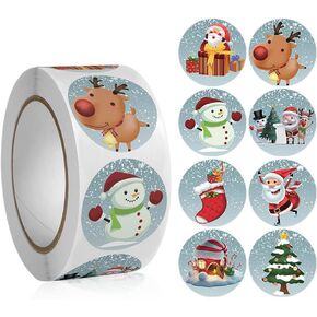 500pcs Christmas Stickers Roll,1 Inch 8 Designs Round Merry Christmas Holiday Stickers Labels for Envelopes Seals Christmas Party Supplies Gift Cards Gift Boxes Decoration