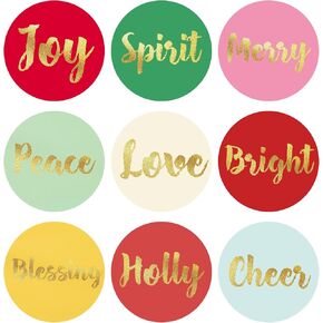 Mobiusea Creation Colorful Christmas Stickers | Gold Foil | 1.4 inch | Inspirational Positive Word | Waterproof | 135-Pack for Christmas Gifts, Holiday Stickers for Envelopes