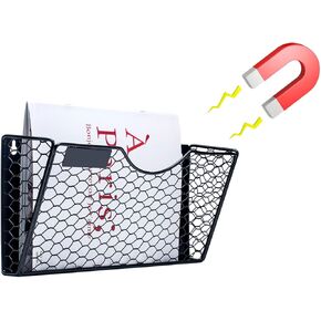 1-Tier Magnetic File Holder for File Cabinets, Refrigerator, Whiteboard, Magnetic Paper Holder, Magnetic Mail Holder, Black Magnetic Folder Holder