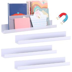 Weysat 4 Pack 17 Inch Magnetic Book Shelf for Whiteboard Classroom and Fridge Iridescent Clear Acrylic Magnetic Book Shelves Whiteboard Book Holder, Holds up to 7 Lbs