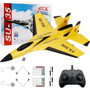 طائرة Eayaele SU-35 RC، طائرة تحكم عن بعد 2CH، طائرة شراعية RC من هوبي، جاهزة وسهلة الطيران للمبتدئين، طائرة RC مع شريط مضيء (أصفر)