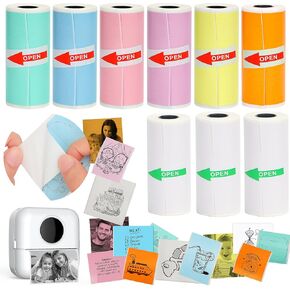 HuiJuKeJi 9 Rolls Mini Printer Sticker Paper,Thermal Self-Adhesive Paper 57 * 25mm,3 Rolls of White &6 Rolls of Colour Paper for Pocket Inkless Portable Bluetooth Printer to Print Photo,Note