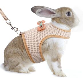 AIITLE Rabbit Harness and Leash Set with Cute Bow, Adjustable Bunny Harness Escape Proof for Rabbits Kitten Ferret Puppy Small Pets Walking Runnig Hiking Camping Outdoor Pink L
