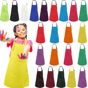 22 Pcs Kids Colorful Apron Bulk Children Art Painting Aprons Child Artists Colorful Fabric Aprons for Boys Girls Craft Home Kitchen Classroom Community Event Art Painting Activity, 15 Colors