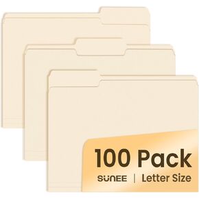 SUNEE Manilla Folders Letter Size (8.5 x 11 inches),100 Per Box, 1/3 Cut Tab for Easy Labeling and Organization, Durable Standard Paper for Home, Office, School Filing
