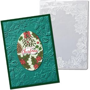Arbuya 3D Christmas Poinsettia Frame Plastic Embossing Folders for Christmas Card Making Holly Leaves Embossing Folder for Gift Tag Paper Crafting Home Decoration 5"x7"