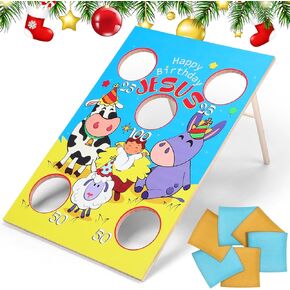 24 x 17 Inch Large Christmas Toss Game Happy Birthday Jesus Bean Bag Game with 6 Bags Religious Christmas Party Game for Church Sunday School Classroom Family Yard Indoor Outdoor Party Supplies