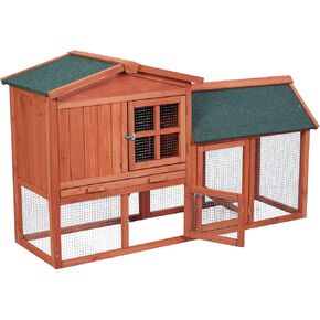 54'' Rabbit Hutch Indoor Outdoor Rabbit Cage, Two Floors Wooden Rabbit Cage Indoor, Wooden Chicken Coop Guinea Pigs Pet House Cage with Run, Pull Out Tray, Asphalt Roof for Small Animals