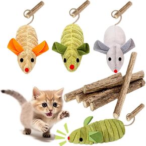 Cat Toys, 3 Mice Catnip Toys Crinkle Sound for Indoor Cat with Silvervine Chew Stick for Dental Chirping Mouse Plush Kitten Toy Cleaning Teeth Matatabi Bite Interactive Cat Gifts Kitty Toy