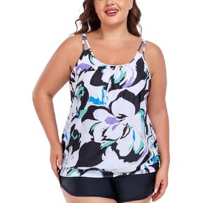 Ocean Blues Women's Plus Size Tankini Top Only Loose Fit Blouson Tankini Bathing Suit Top