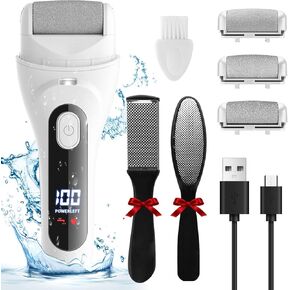 Electric Foot Callus Remover, LED Light & Display Electric Foot File, Rechargeable Waterproof Electric Foot Filer, 3 Replacement Rollers & USB-C Charging Foot Sanders for Feet