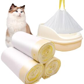 60 Pack Extra Thick Cat Litter Box Bags for Self-cleaning Litter Box,2 Mil 3 Rolls Jumbo Drawstring Cat Litter Bags for Litter,Replacement Extra Large Cat Litter Bags,26.6’’x 16.9’’