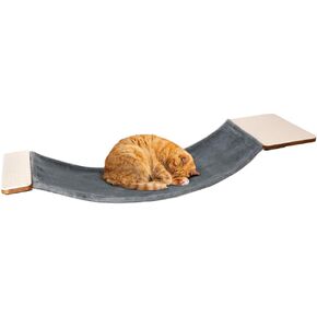 Cat Wall Hammock with Dual Fabric Design – Sturdy Wall Mounted Cat Bed for Large Cats, Cat Bridge, and Cat Wall Perch with Metal Frame and Wooden Shelf for Cozy Rest- MK2026A