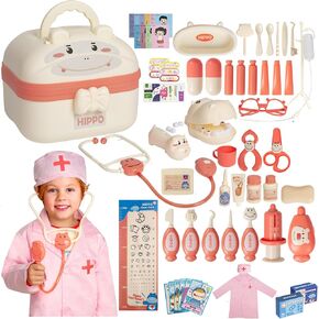 مجموعة طبيب CuddleBean للأطفال الصغار 3-5 4-6 (50+ قطعة) مجموعة لعب طبيب الأسنان، لعبة التظاهر للأطفال الصغار طقم طبيب أطفال مجموعة لعب الأطباء للأعمار 2 3 4 5 6-8 مجموعة لعب الطبيب للأطفال، ألعاب الطبيب للفتيات (وردي) )