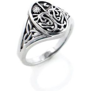 Celtic Trinity Knot Tree of Life with Sun and Moon Sterling Silver Ring(Sizes 3,4,5,6,7,8,9,10,11,12,13,14,15,16)