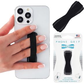 LoveHandle Phone Grip for Most Smartphones and Mini Tablets, Black Elastic Strap with Black Base, LH-01Black