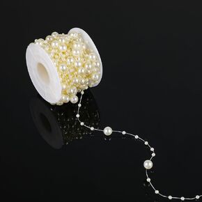 1 Roll 10.9 Yard Faux White Pearl Beads Roll, Crafts Pearls String Garland Decoration Flat Pearl Beaded Spool Roll Crafts for Valentine Christmas Tree Weeding Party Bridal Decoration (White)