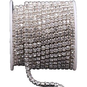 1 Roll (10.9 Yards) Crystal Rhinestone Close Chain Trim 2mm Rhinestone Single Row White Crystal Rhinestone Beads with Silver Color Chain for DIY Decoration