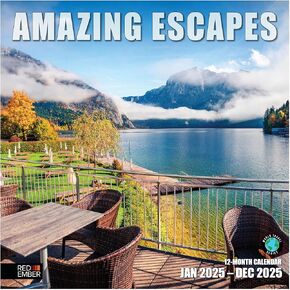 RED EMBER Amazing Escapes 2025 Wall Calendar 12 Month | 12" x 24" Open | Thick & Sturdy Paper | Giftable | Calendar 2025