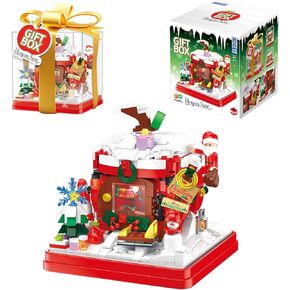 714 Pcs Christmas Apple House Building Blocks Set with LED Lights & Transparent Display Box, Christmas-Toys Christmas-Tabletop-Decorations for Both Kids and Adults