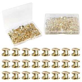 55 Sets 4mm Chicago Screws Post Binding Screw M5x4mm Carbon Steel Cross Head Screw 1/6 inch for DIY Repair Leather Craft Belt Bag Shoes Purse Bookbinding Screw Rivets Leather Kits Gold