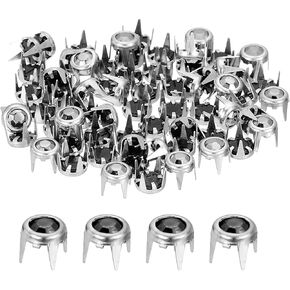uxcell 60 Pcs Rhinestone Studs, 8mm Round Rivets Crystal Claw Beads Nailhead Punk Spikes Decorative Rivets for DIY Leather Craft Fabric Clothes Belt Bag Shoes Accessories, Gold/Black