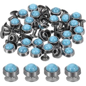 uxcell 30 Set Leather Rivets, 10mm Turquoise Rapid Rivets Studs Rivets Craft Accessories for DIY Leather Craft Fabric Clothes Belt Bags, Gold/Red
