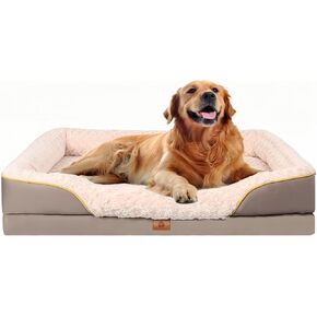 Washable Orthopedic Dog Bed for Large Dogs, Waterproof Dog Bed with Bolster, Big Couch Sofa Dog Bed with Removable Cover & Non-Slip Bottom