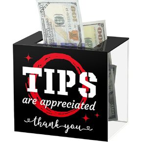 Tip Jar Acrylic Tip Box for Bartender Bars 6 x 4 x 5 Inch Tip Collection Box Donation Suggestion Box Money Storage Container for Restaurants Musicians Driver(Simple Style)